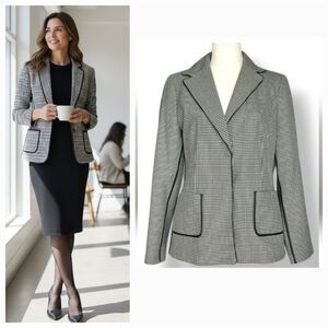 Vintage 90s Y2K Liz Claiborne Houndstooth and Polka Dot Blazer Jacket Size 4